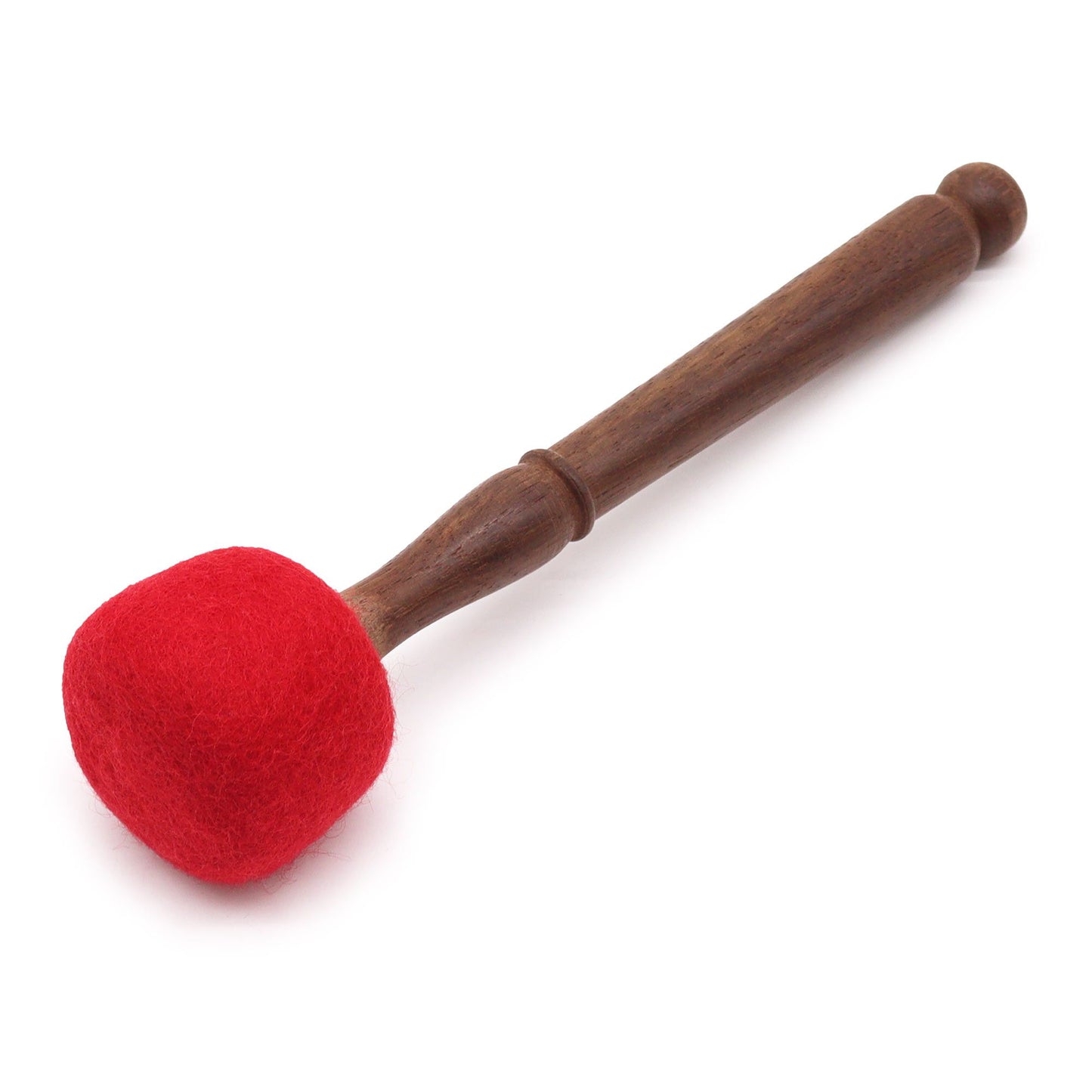 Large wooden gong mallet with a thick grey felted head, designed for singing bowls and gongs.