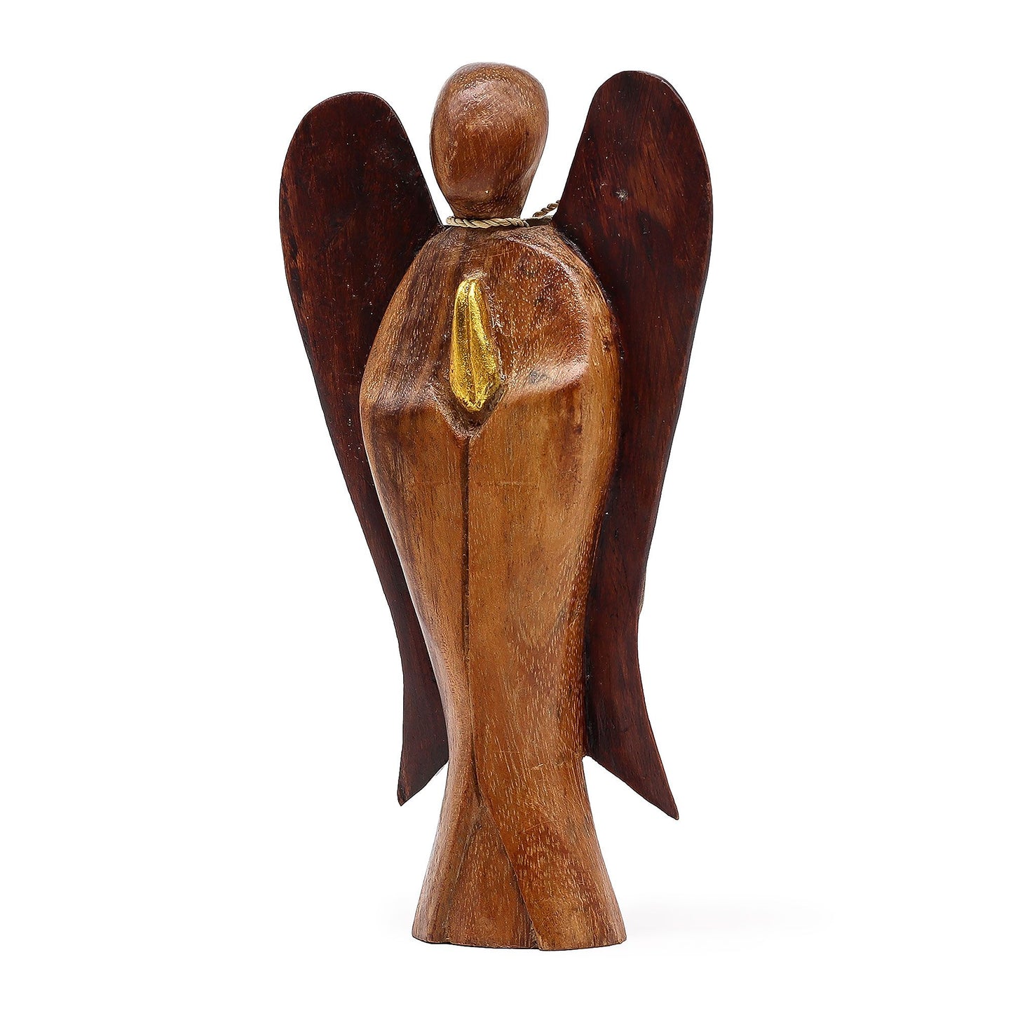 Hand-carved wooden angel figurine with hands held together, representing friendship and spiritual connection.