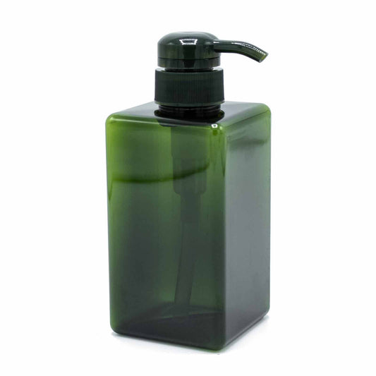 Elegant 450ml reusable plastic dispenser bottle with a nature-inspired design and pump top for eco-friendly home use.