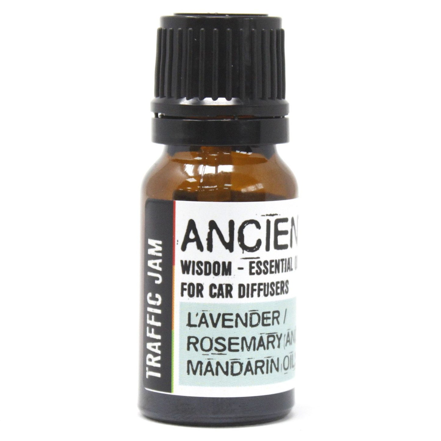 A 10ml amber glass bottle of aromatherapy car diffuser oil blend with a minimalist label.
