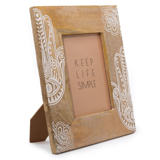 Large rectangular white mango wood picture frame with a hand-carved textured finish and natural wood grain details.