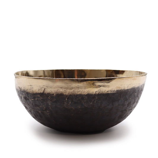 Large hand-hammered brass Tibetan singing bowl with a traditional matte finish and rounded base.