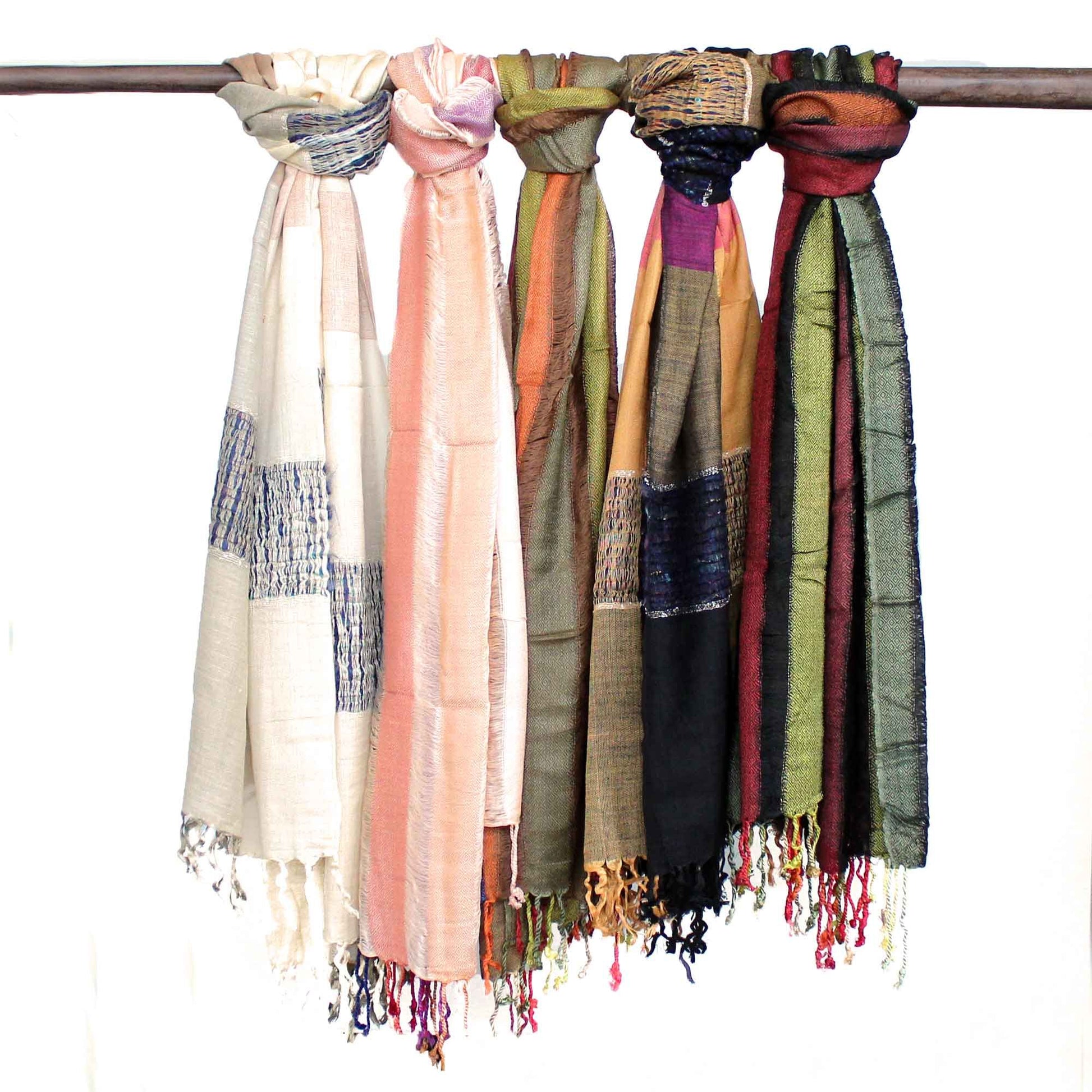 Large lightweight Indian boho scarf featuring various shades of green in a bohemian pattern.