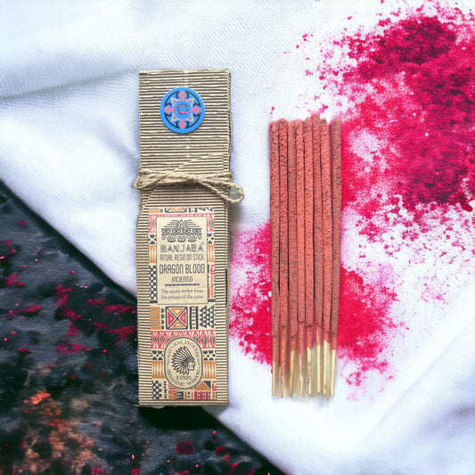 Close-up of a textured Dragon Blood ritual resin stick showing a rich blend of natural resins for spiritual use.