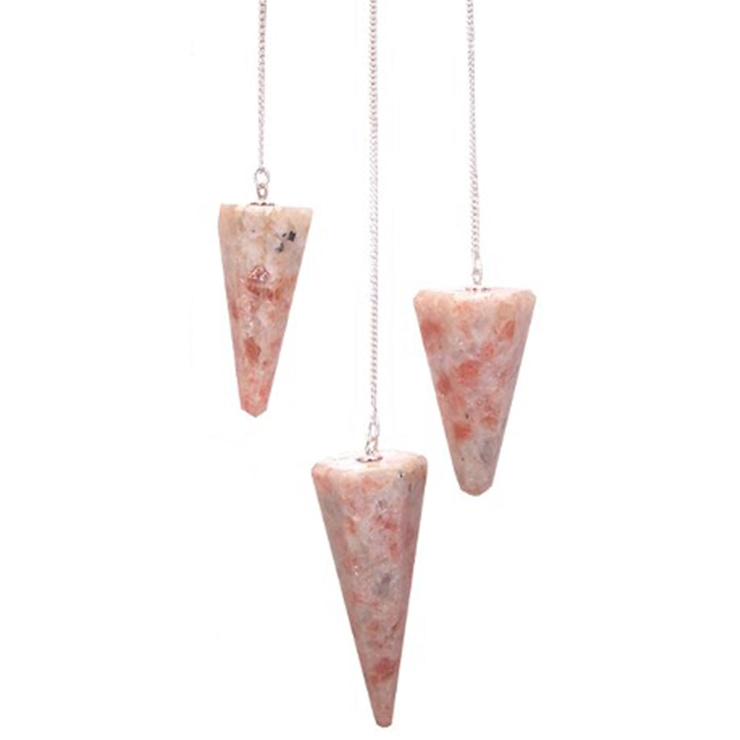Tapered sunstone gemstone pendulum with a delicate silver-tone chain and decorative bead.