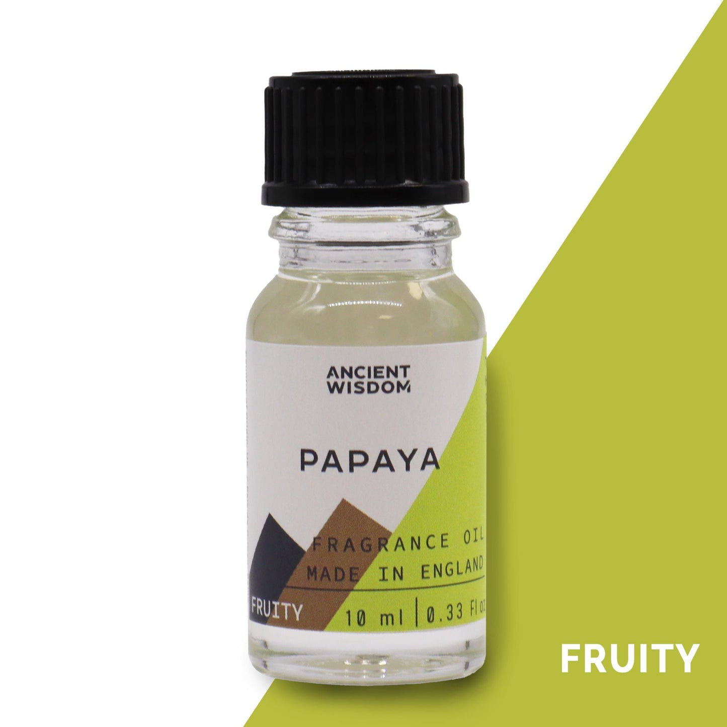 A 10ml bottle of papaya fragrance oil featuring tropical fruit notes and a minimalist label design.