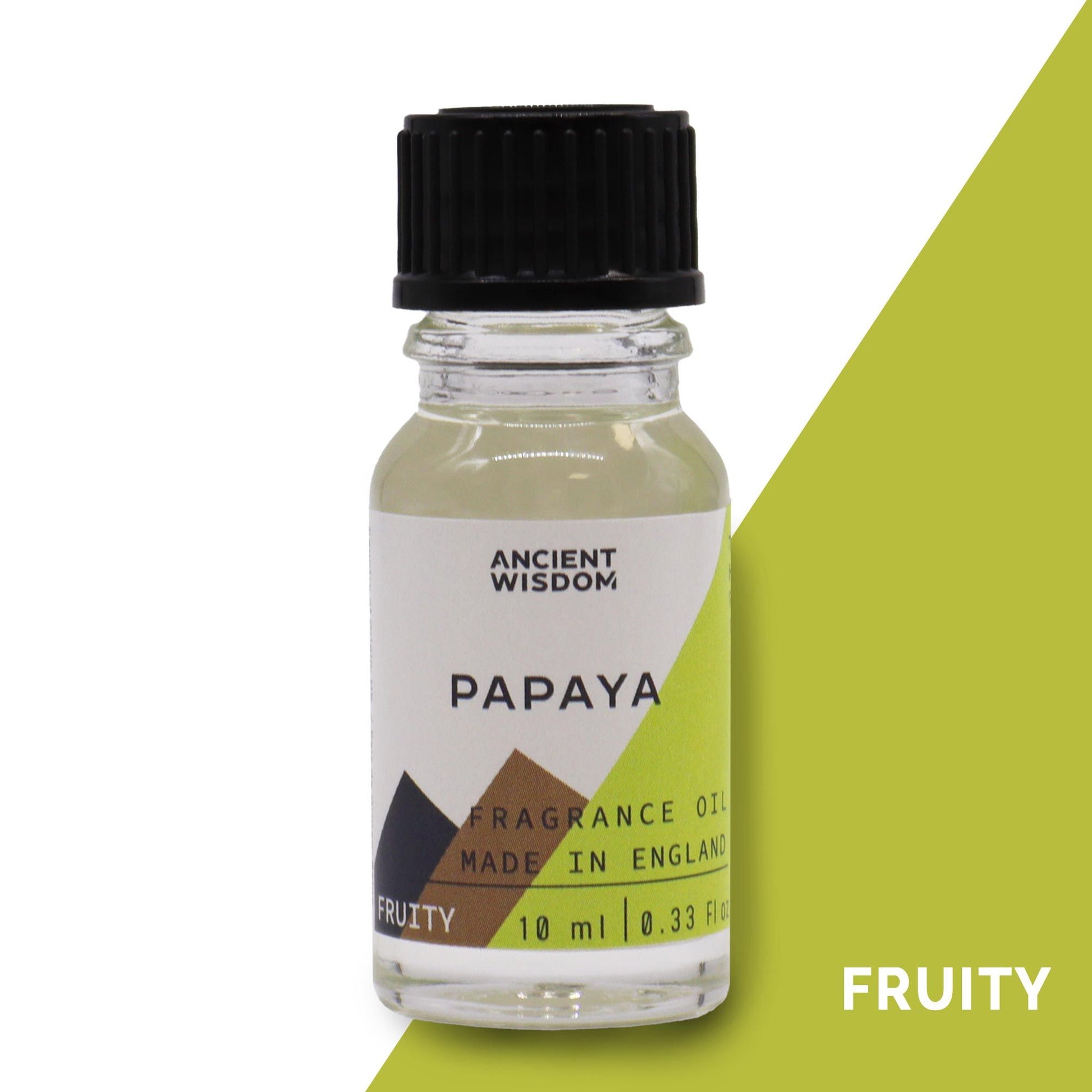 A 10ml bottle of papaya fragrance oil featuring tropical fruit notes and a minimalist label design.