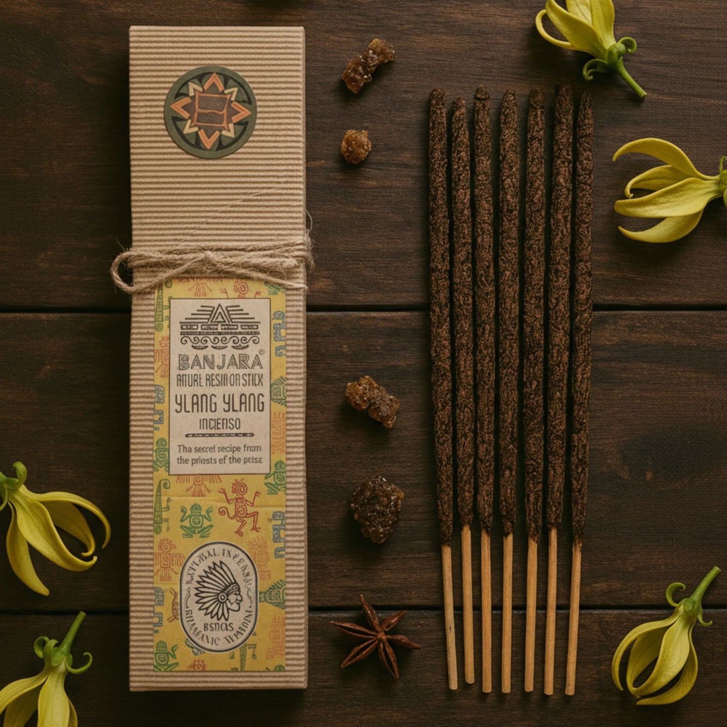 Handcrafted ritual resin incense sticks with a natural textured finish and exotic floral scent.