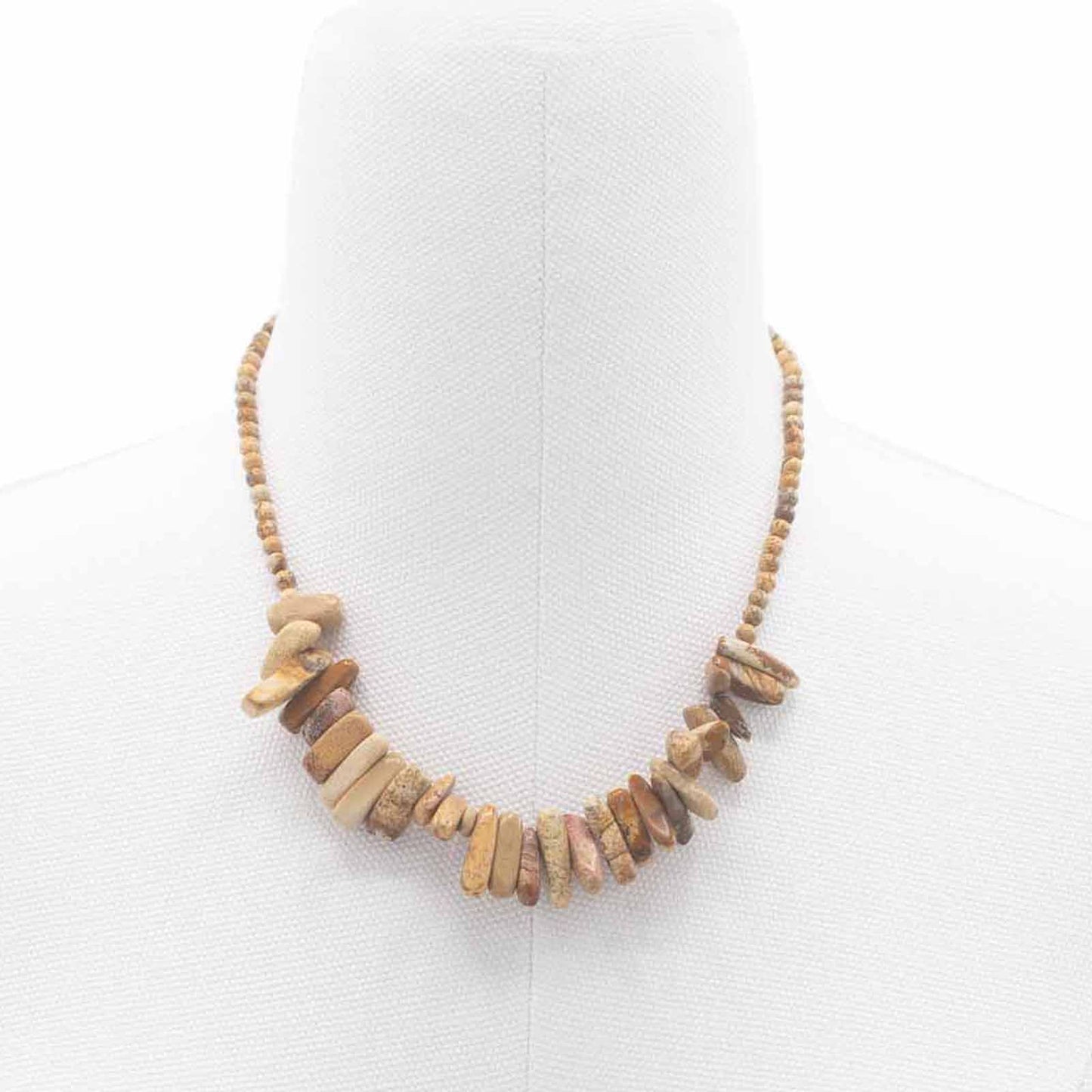 Longstone gemstone necklace featuring natural grey and black marbled map stone beads on a delicate chain.