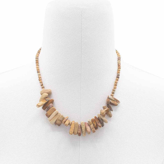 Longstone gemstone necklace featuring natural grey and black marbled map stone beads on a delicate chain.