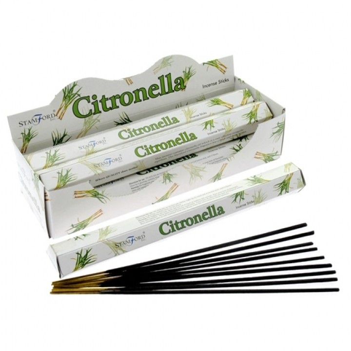 Handcrafted hexagonal incense sticks with a fresh citronella scent in a stylish yellow and green box.