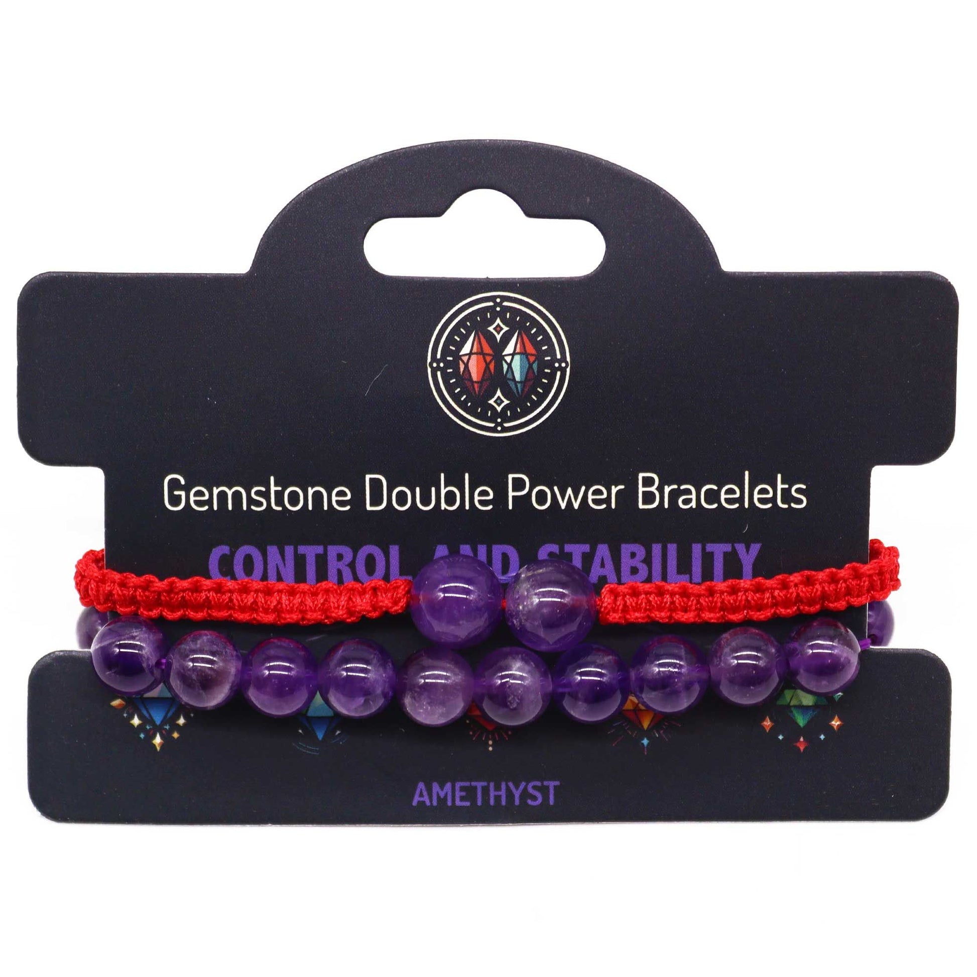 Two layered bracelets featuring polished purple amethyst gemstone beads on a comfortable adjustable cord.