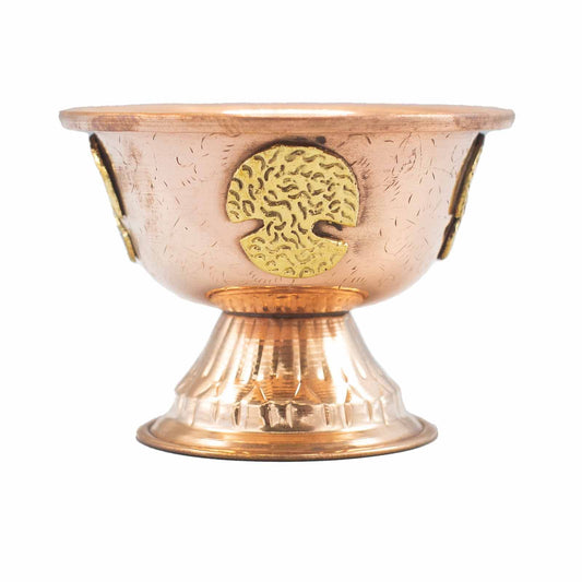 Handcrafted copper ritual chalice engraved with a detailed Tree of Life pattern for altar use.