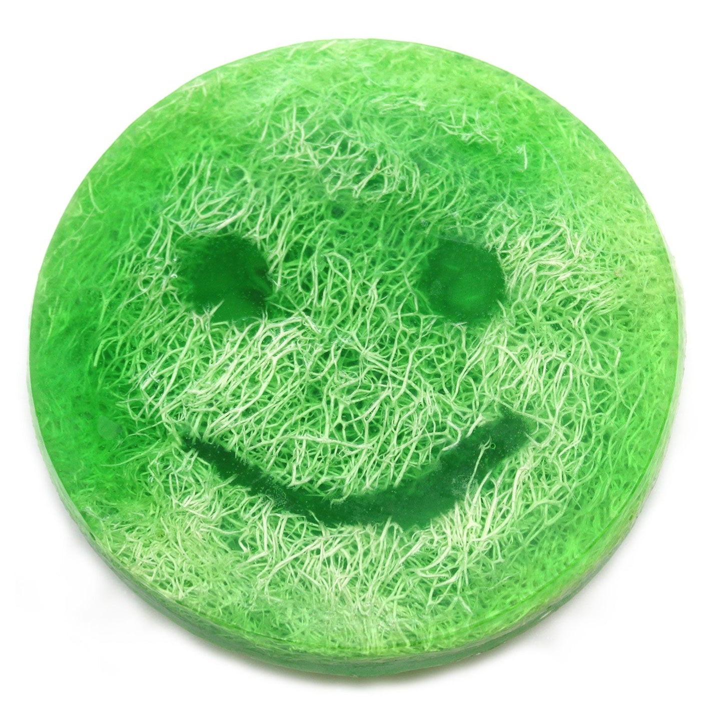 A vibrant mango-scented exfoliating scrub soap bar with a textured surface for skin renewal.