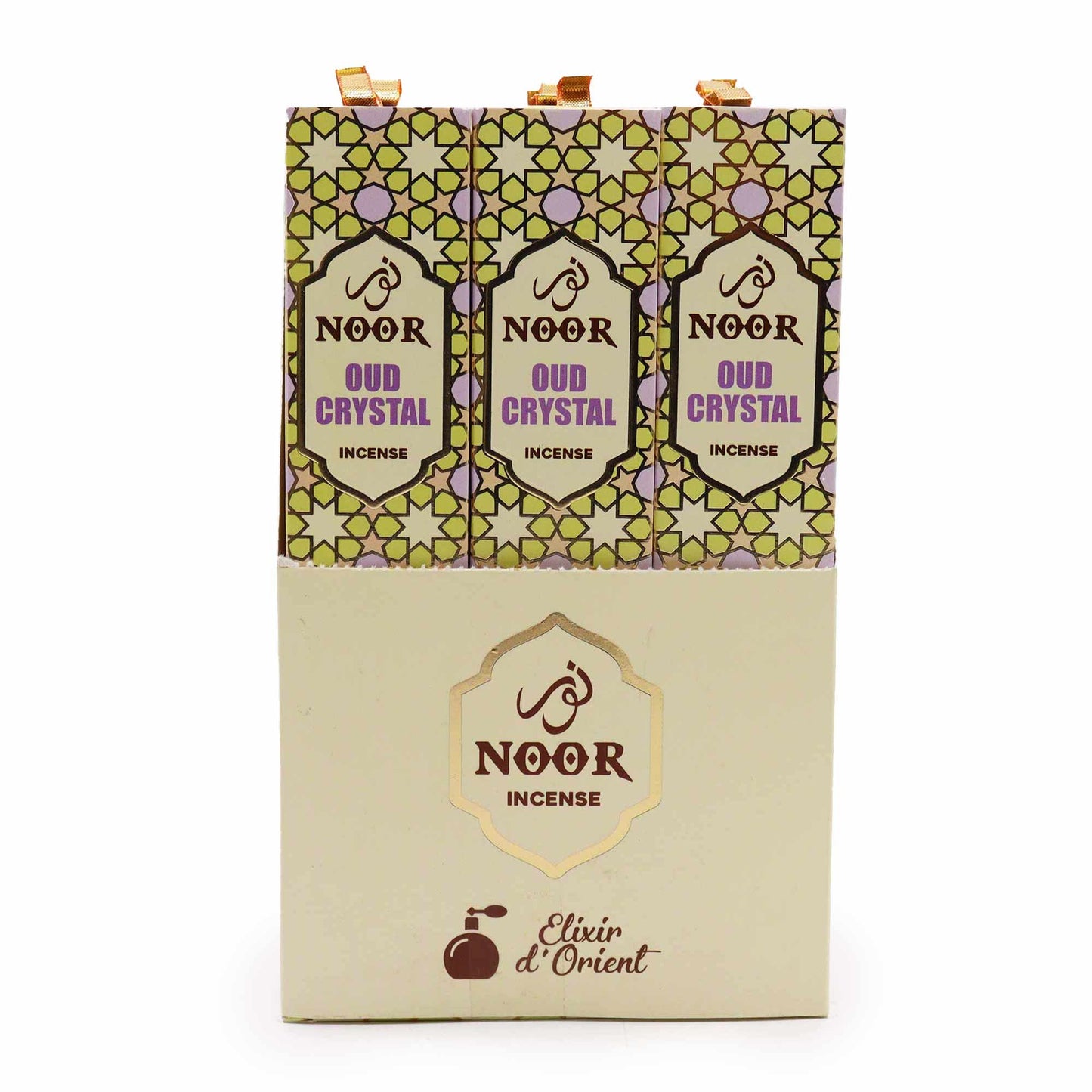 Premium oud incense sticks in a decorative pack featuring elegant crystal patterns.