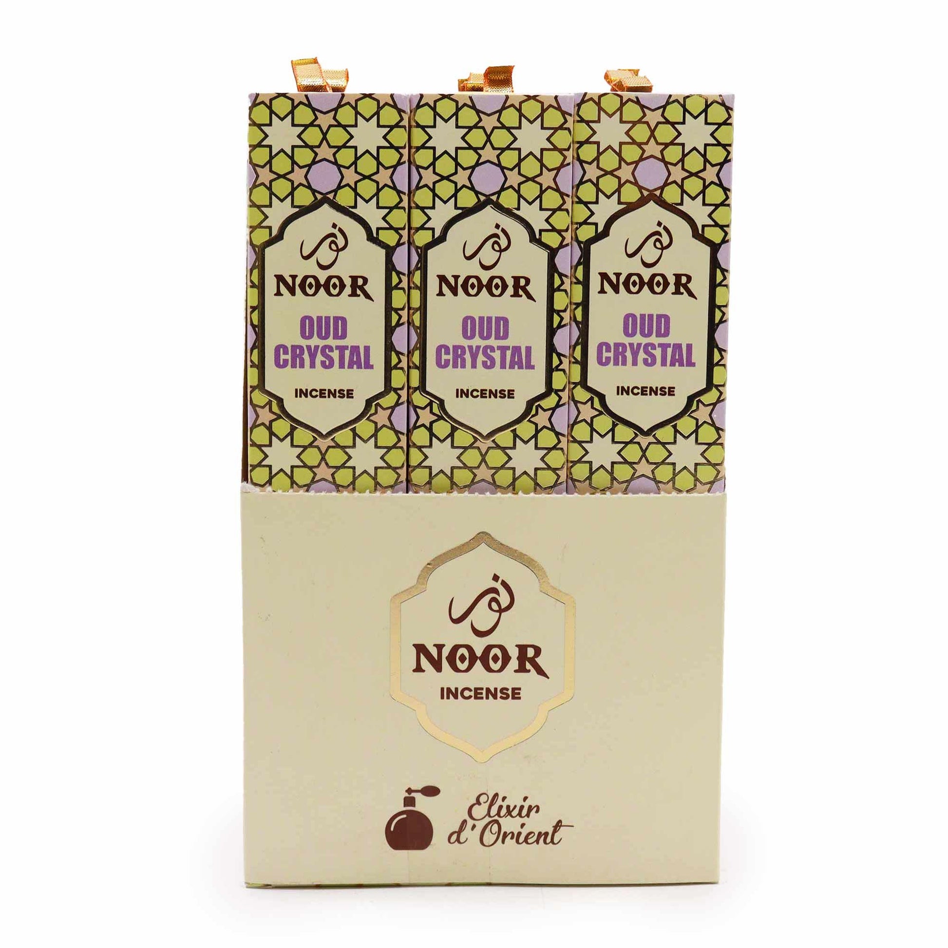 Premium oud incense sticks in a decorative pack featuring elegant crystal patterns.