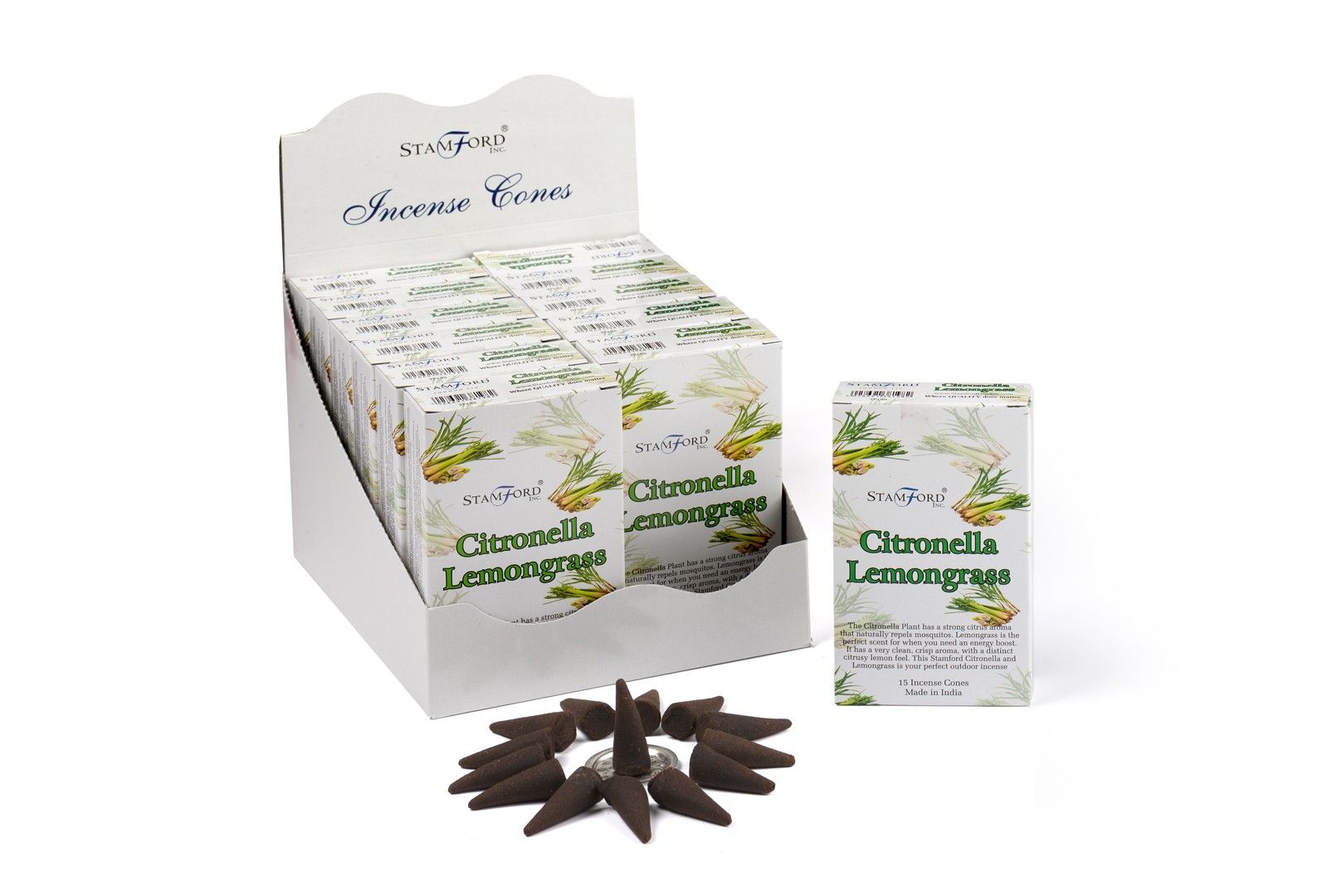 A pile of natural aromatic incense cones scented with refreshing citronella and lemongrass.