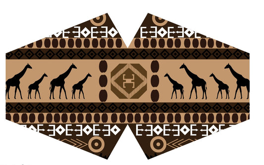 Adult-sized reusable fabric face mask featuring a vibrant and colourful African tribal print pattern.