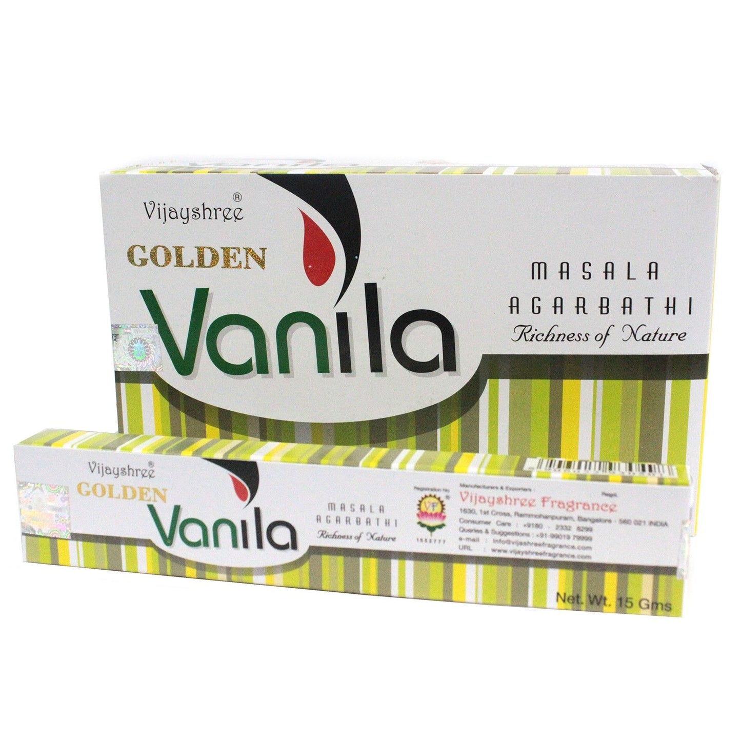 Hand-rolled incense sticks with a smooth vanilla fragrance, displayed in traditional packaging.