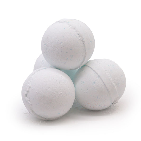 A round aromatherapy bath bomb with a calming lavender hue, designed for a relaxing soak.