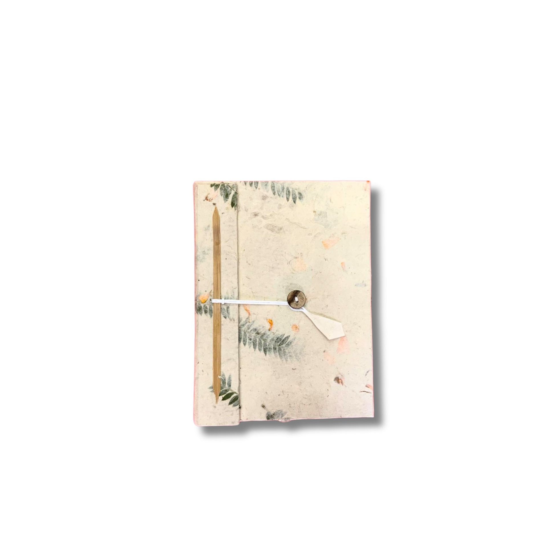 Handmade Lokta paper notebook with a natural textured cover embedded with delicate real dried colourful flowers.