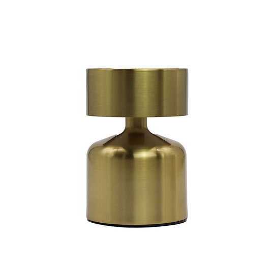 Modern flat mushroom-shaped metal table lamp with a warm bronze finish and sleek minimalist design.