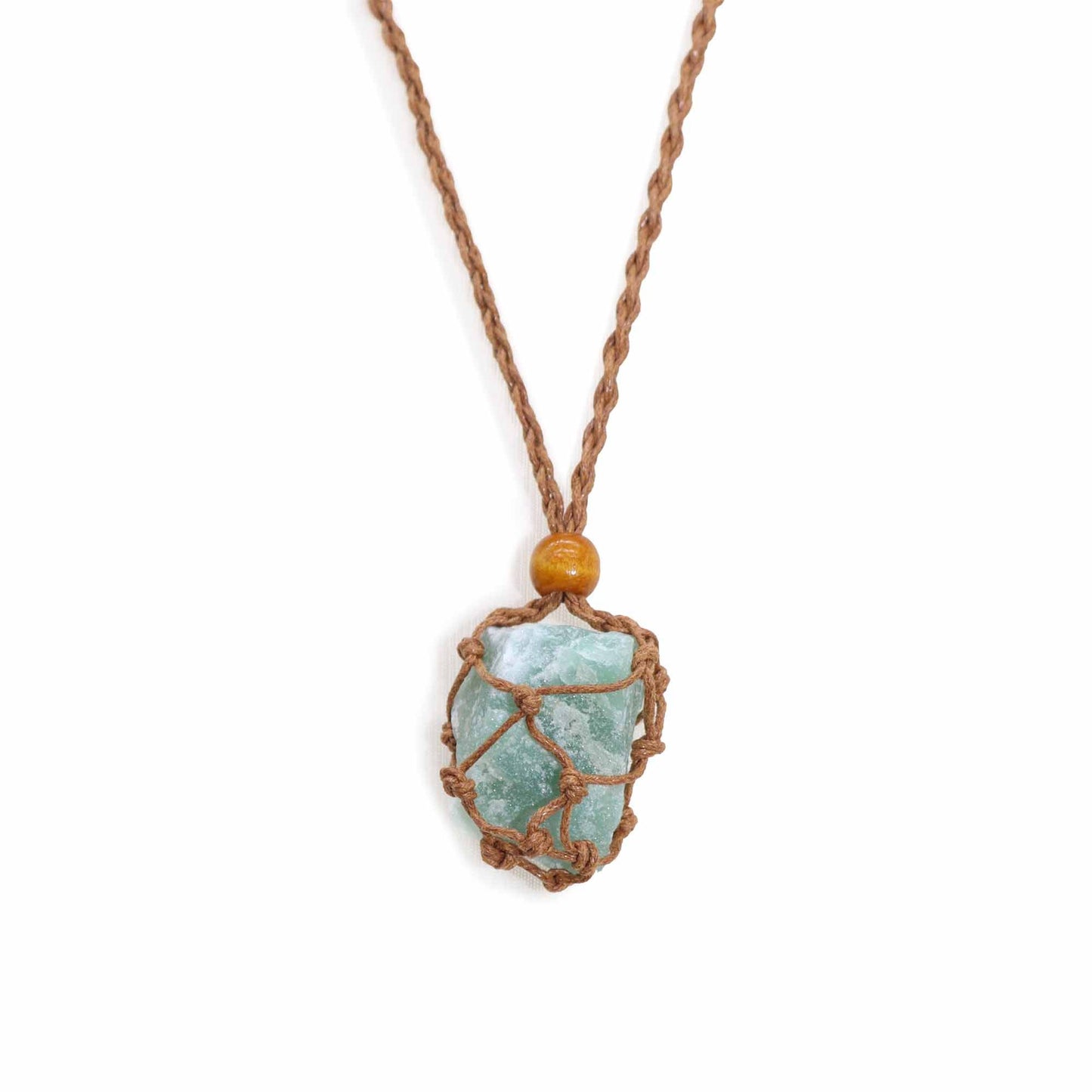 Close-up of a durable brown textile necklace cord with a rich earthy hue for hanging gemstones or crystals.