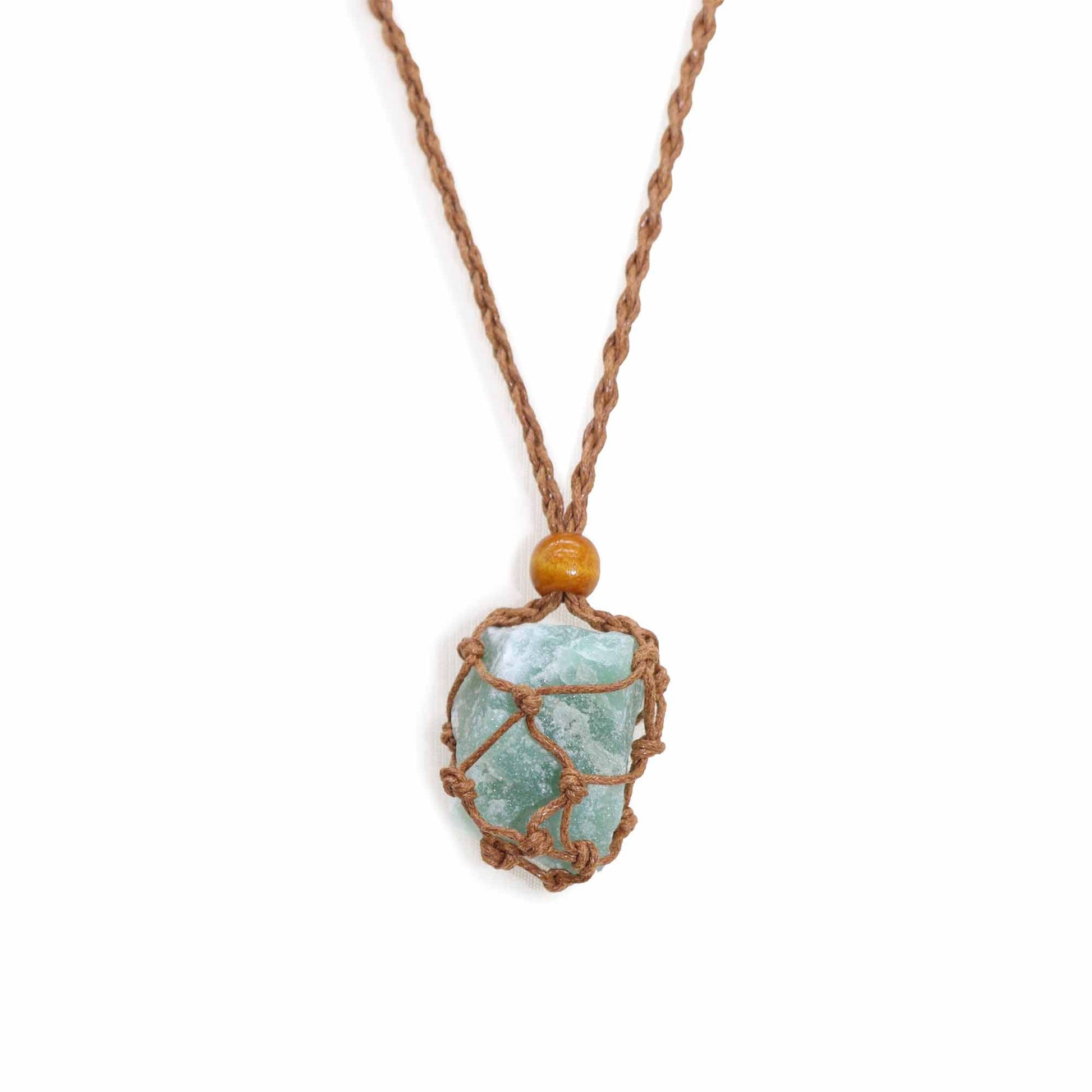 Close-up of a durable brown textile necklace cord with a rich earthy hue for hanging gemstones or crystals.