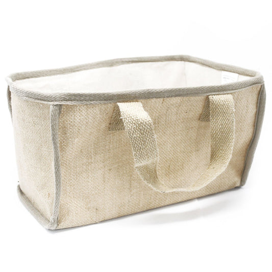 Large rectangular natural jute and cotton shopping basket with soft strong handles and a neutral woven texture.