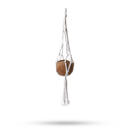 Handcrafted natural cotton macrame plant hanger featuring a classic knotted design for a large flower pot.