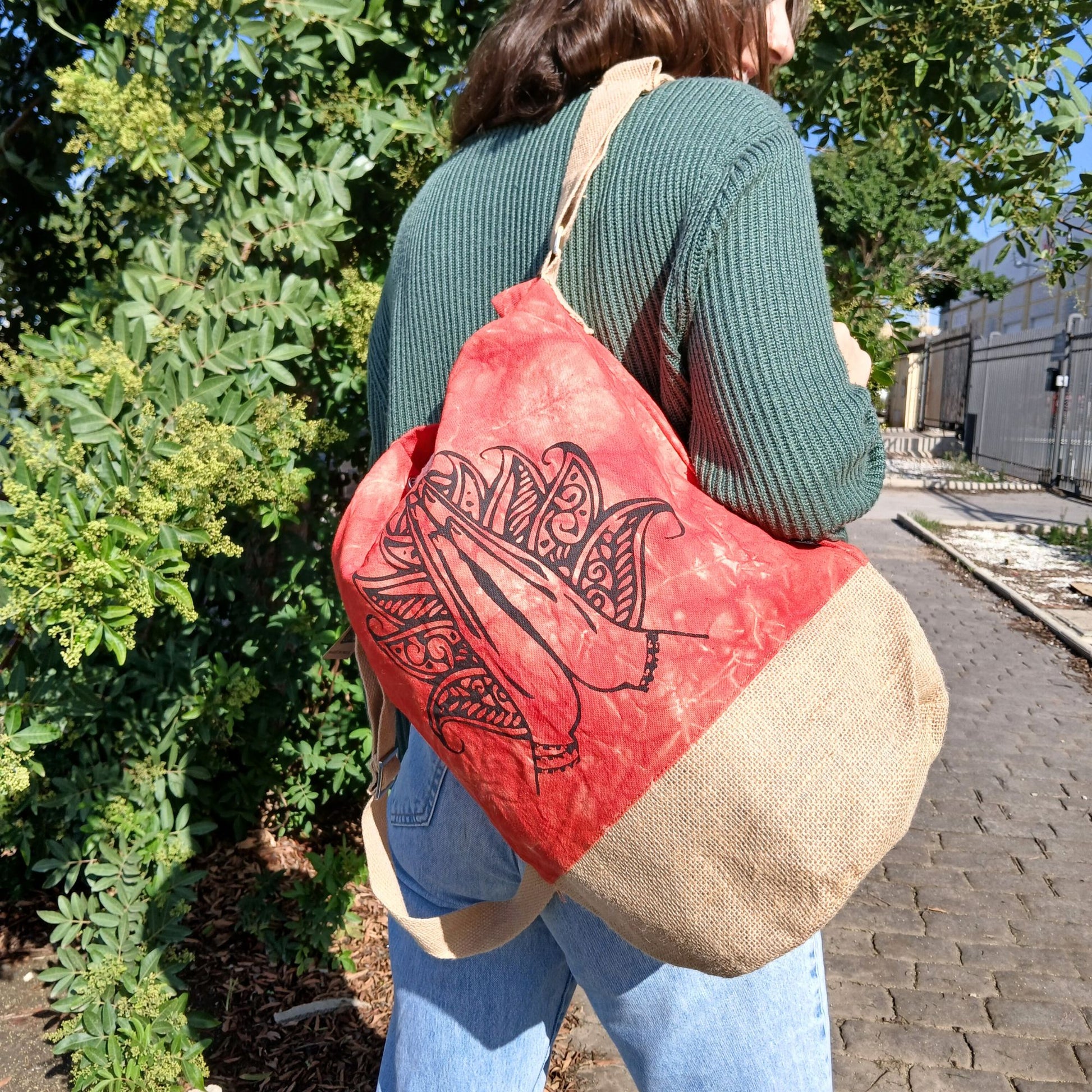 All Natural Backpack - Orange Stonewash - Namaste Hand