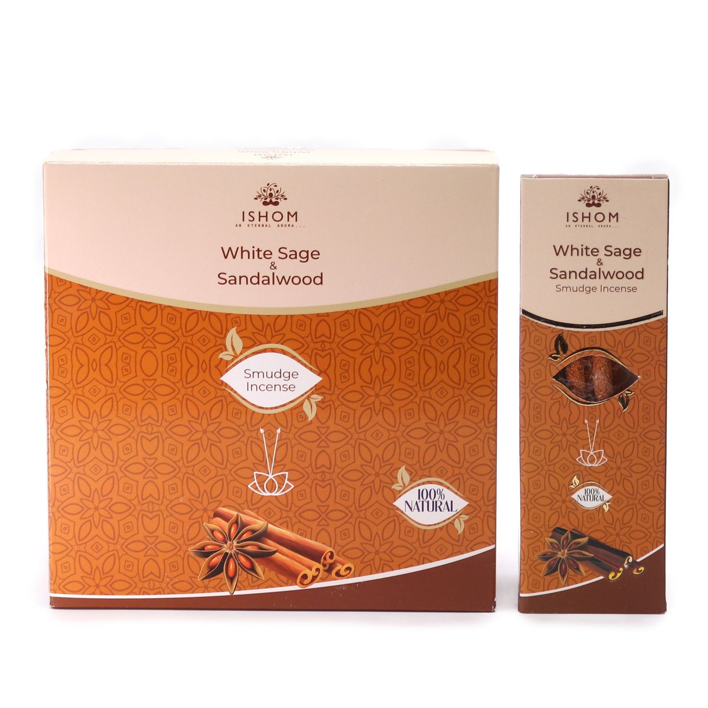 Handcrafted smudge incense sticks featuring a blend of white sage and sandalwood on a wooden burner.
