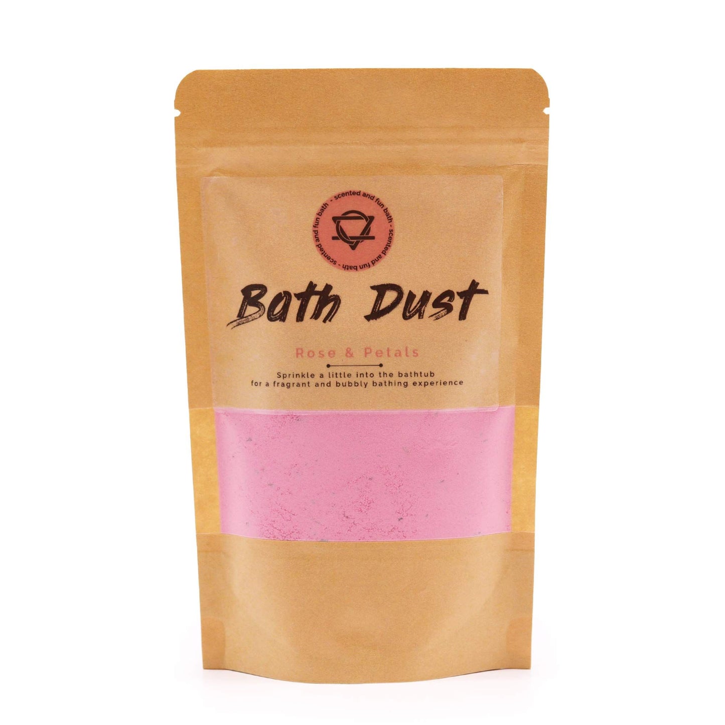 A 190g pouch of aromatic rose and petals bath dust with real floral fragments for a luxurious soak.