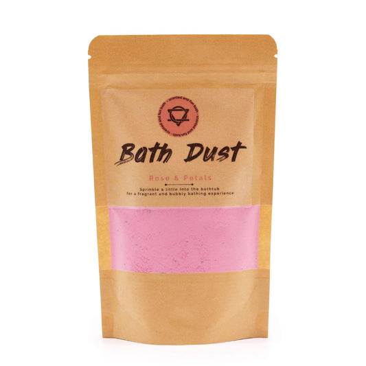 A 190g pouch of aromatic rose and petals bath dust with real floral fragments for a luxurious soak.