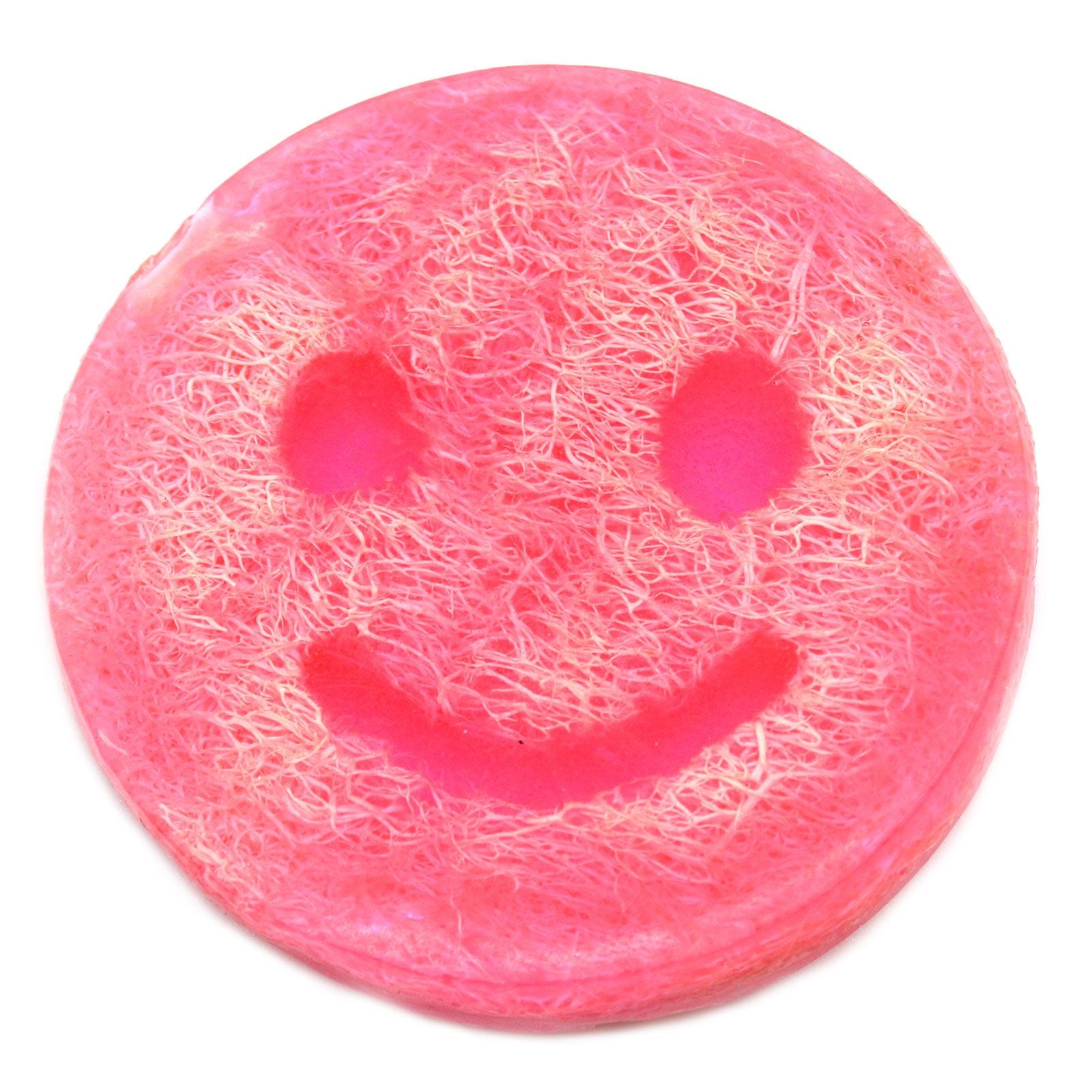 Brightly coloured exfoliating bar soap with a textured surface and sweet bubblegum theme.