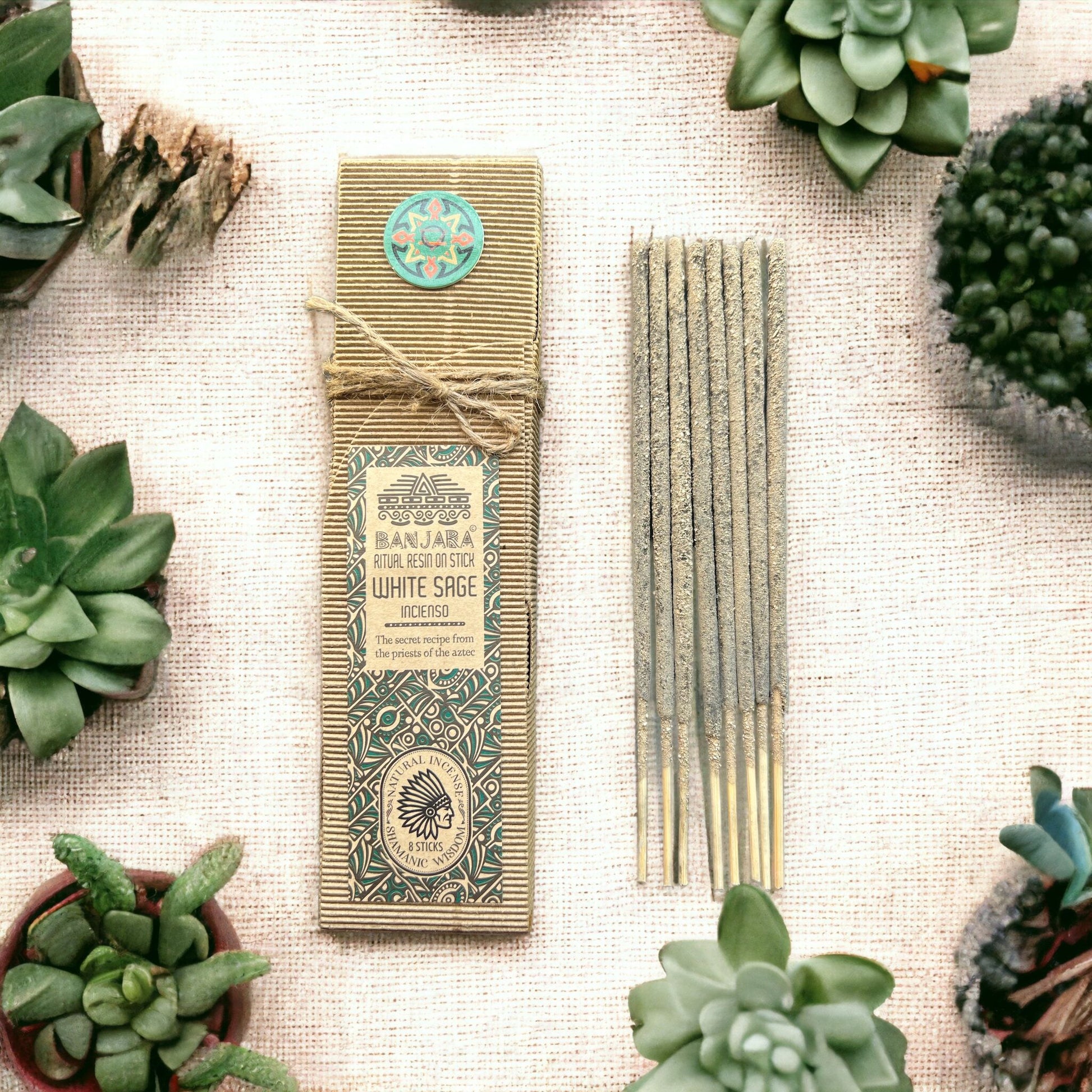 Handcrafted ritual resin stick coated with natural white sage for spiritual cleansing and aromatic purification.