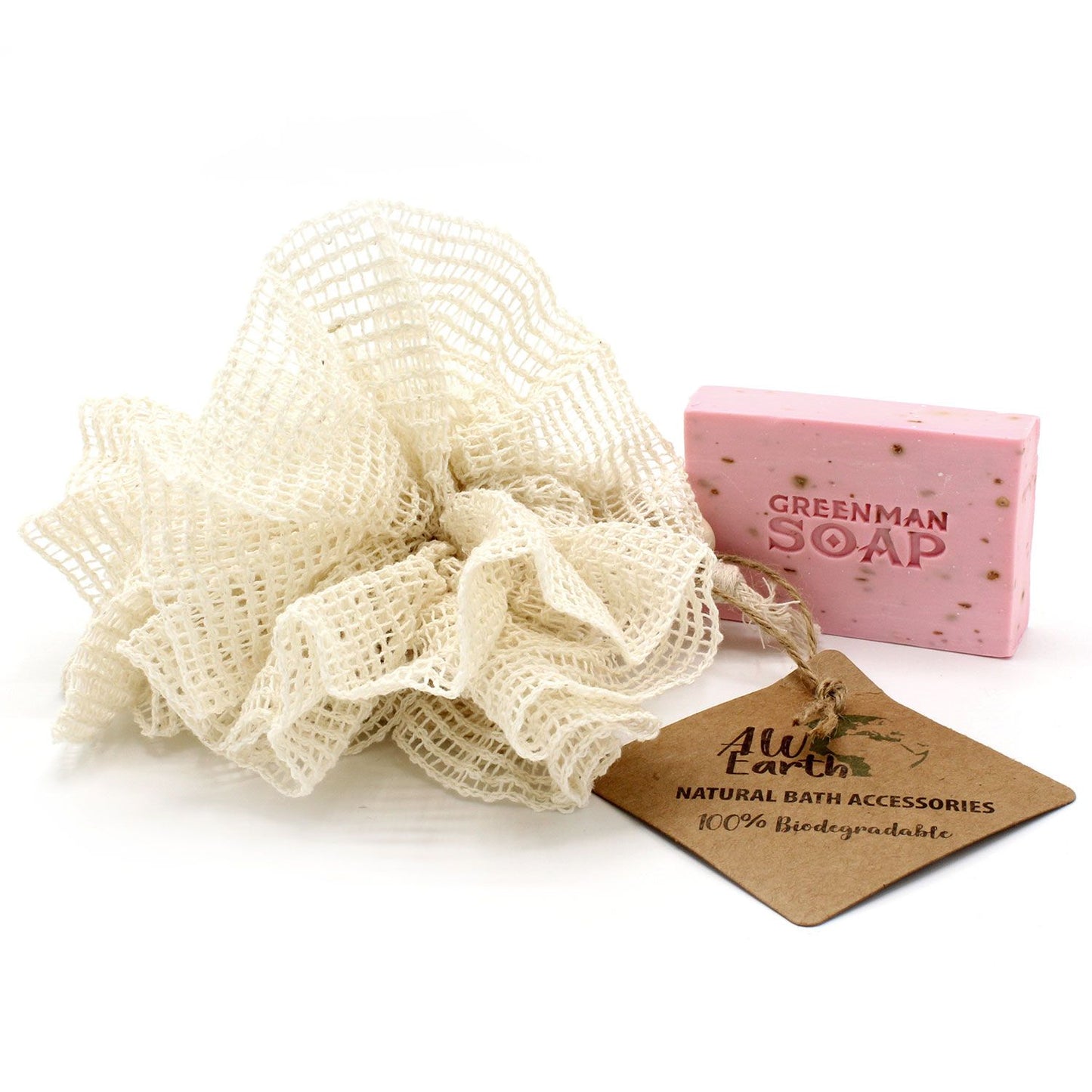Textured natural beige ramie fibre bath scrunchy with a hanging loop for eco-friendly exfoliation.