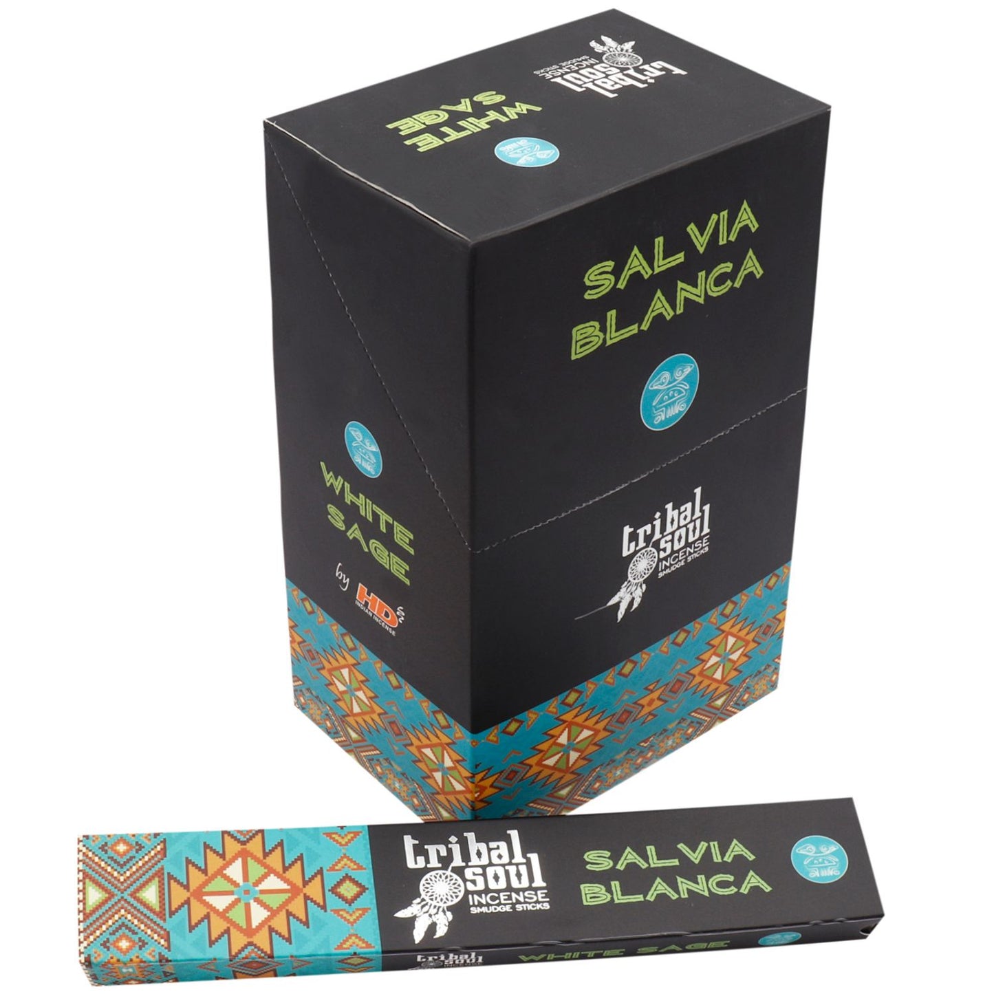 Handcrafted incense sticks with white sage leaves on a decorative tray.
