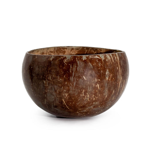 Small hand-polished natural coconut shell bowl with a smooth dark interior and textured exterior for craft use.