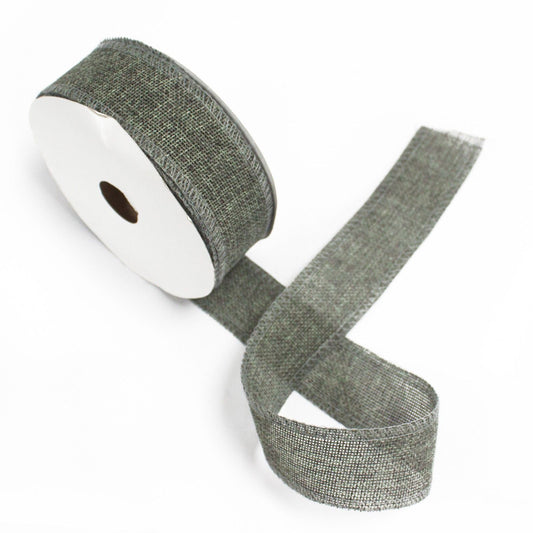 A roll of dark charcoal grey natural texture ribbon made from non-woven fabric.