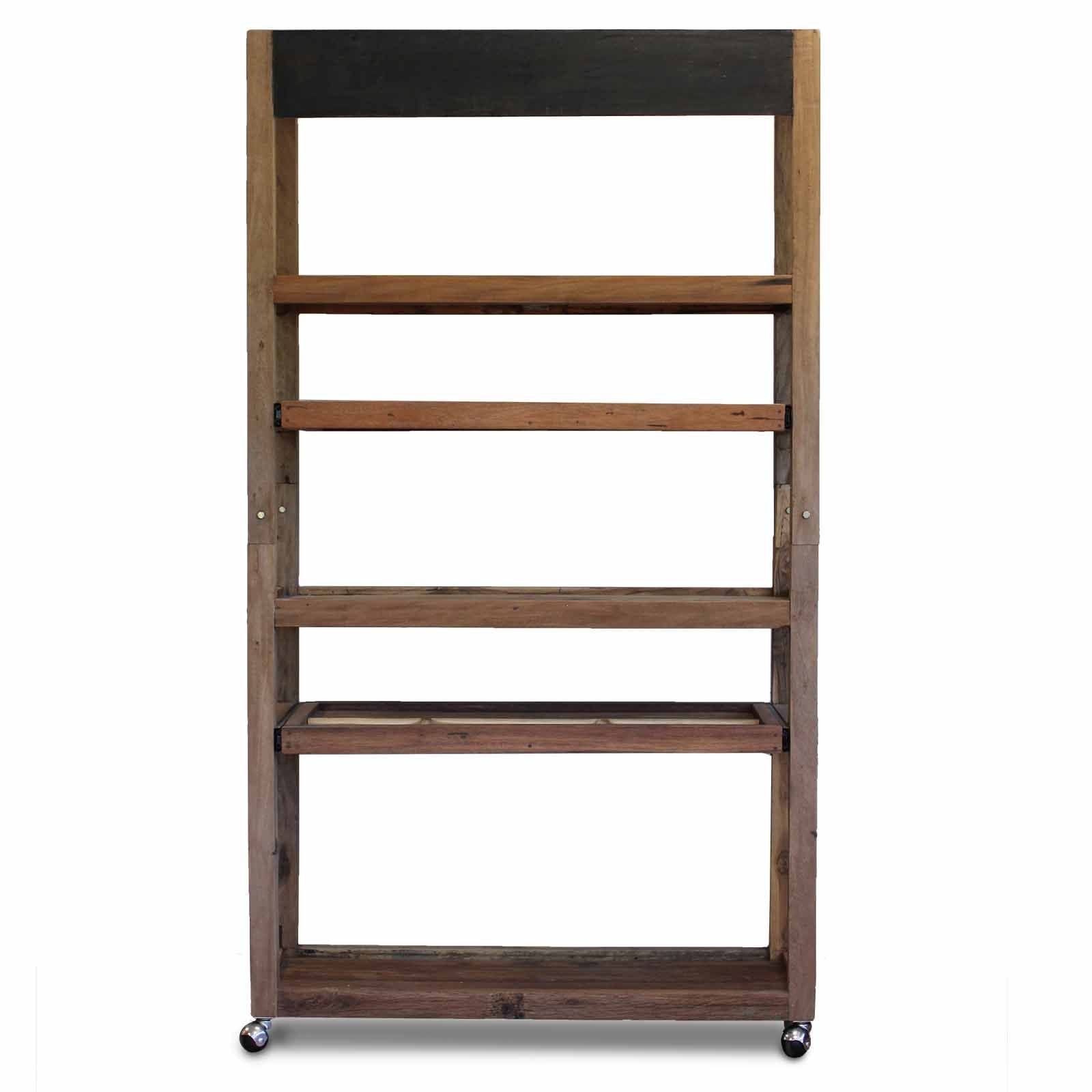 Rustic wooden display stand with eight compartments designed for holding liquid soap dispensers.