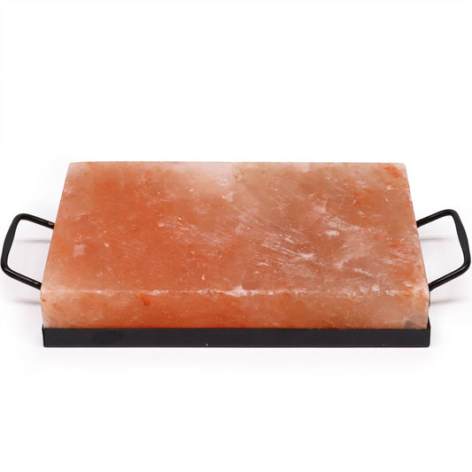 Large rectangular pink Himalayan salt block for BBQ cooking and grilling.