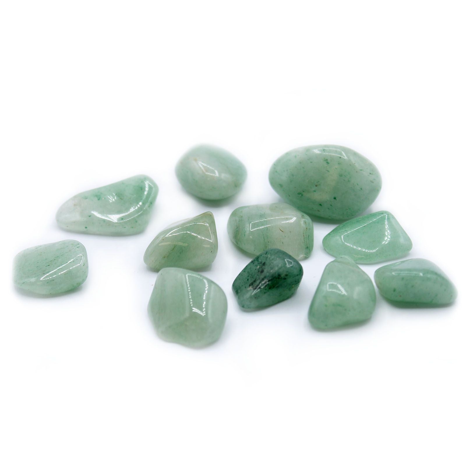Large, smooth green aventurine tumbled stone with a high-polished finish and natural variations in colour.