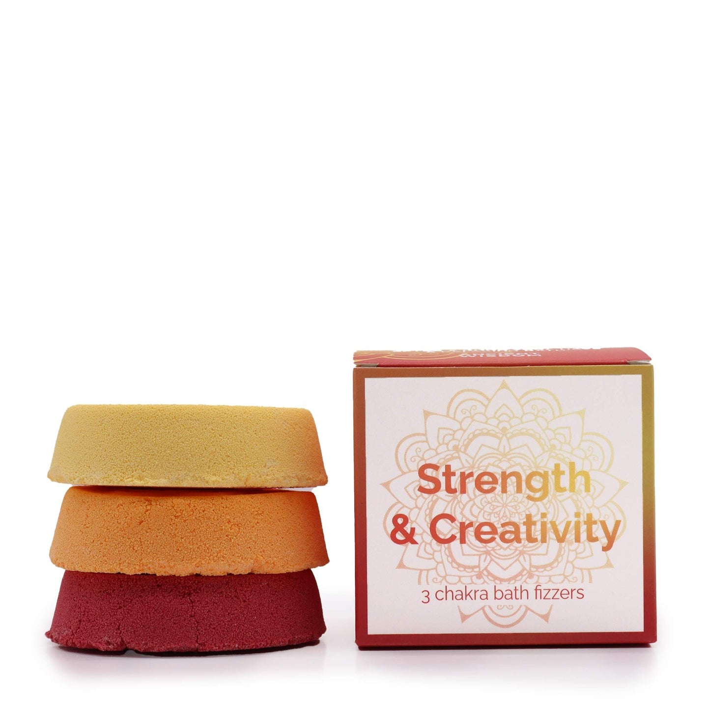Small gift box containing yellow chakra bath fizzers infused with essential oils for spiritual wellness.