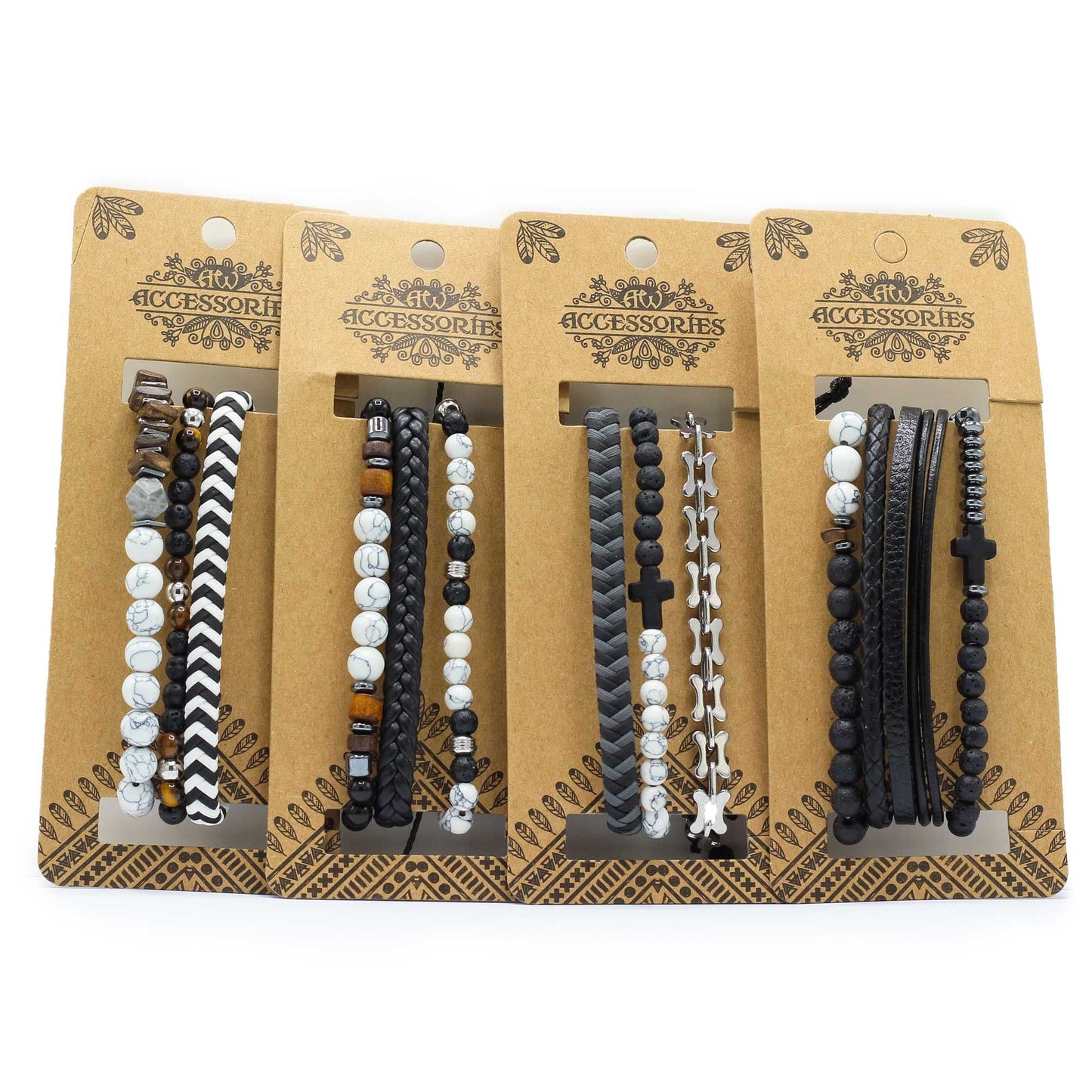 A collection of premium men's bracelets in various black textures and modern designs.