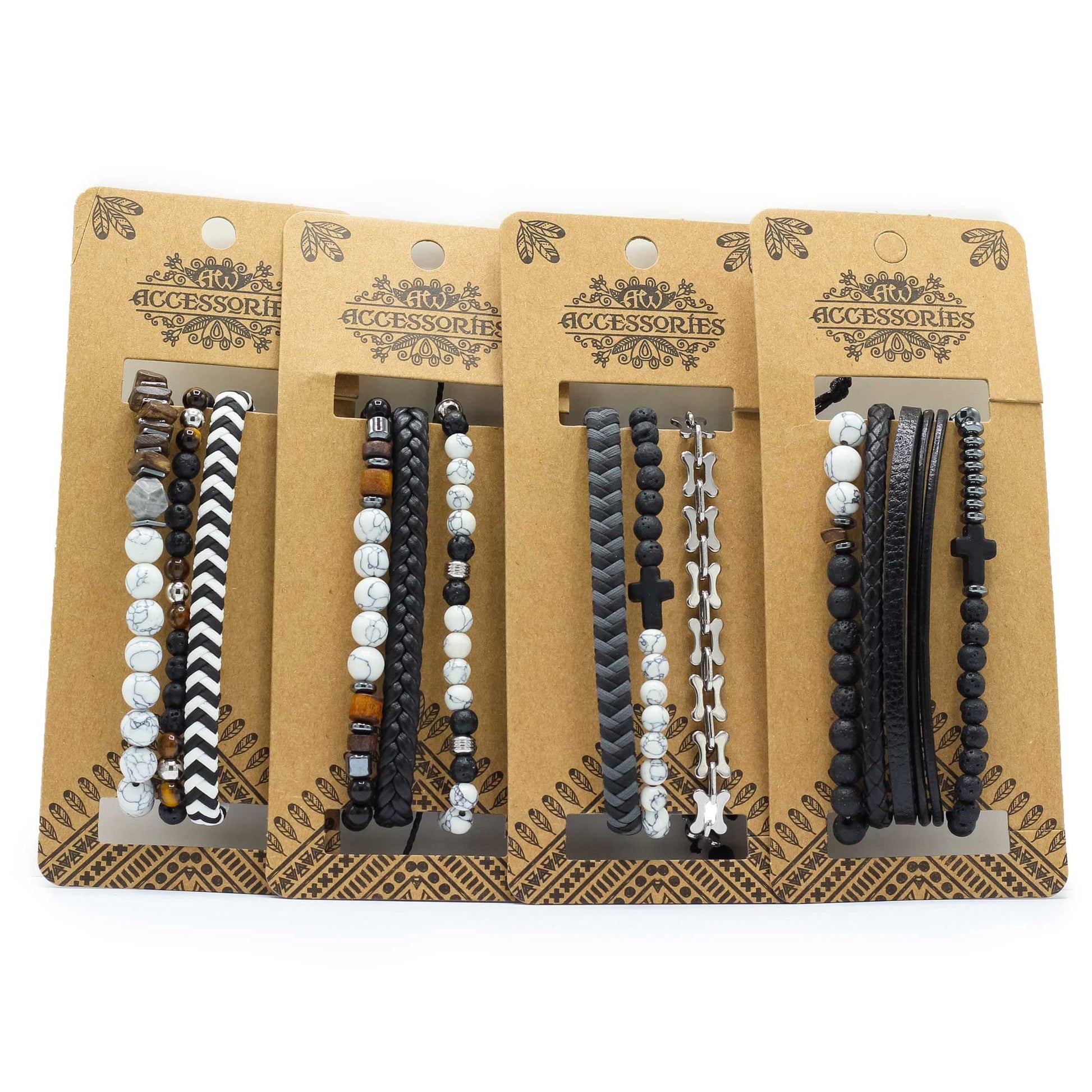 A collection of premium men's bracelets in various black textures and modern designs.
