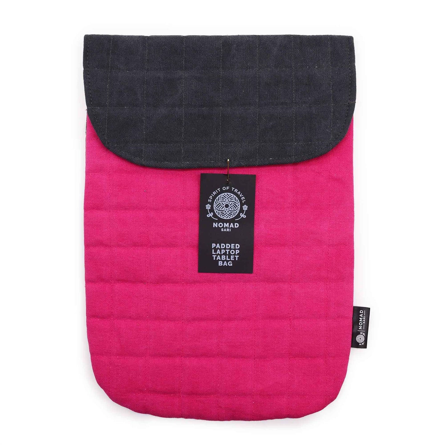 Vibrant shocking pink 14oz stonewashed cotton laptop pouch with a secure charcoal magnetic flap closure.