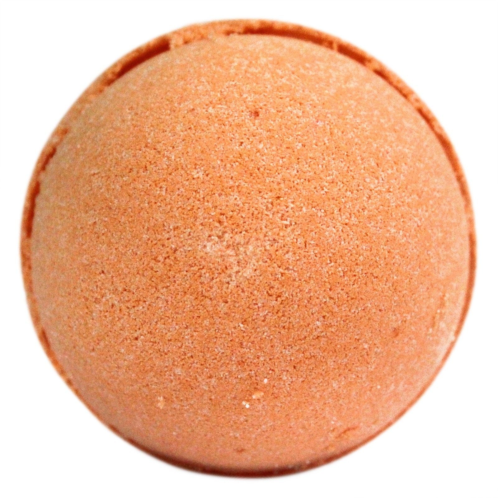 Large round orange and white fizzing bath bomb with a textured surface.