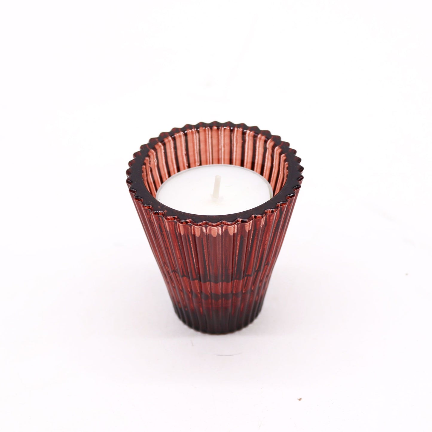 Elegant vampire red glass candle holder with a dual-purpose design for both dinner candles and tealights.
