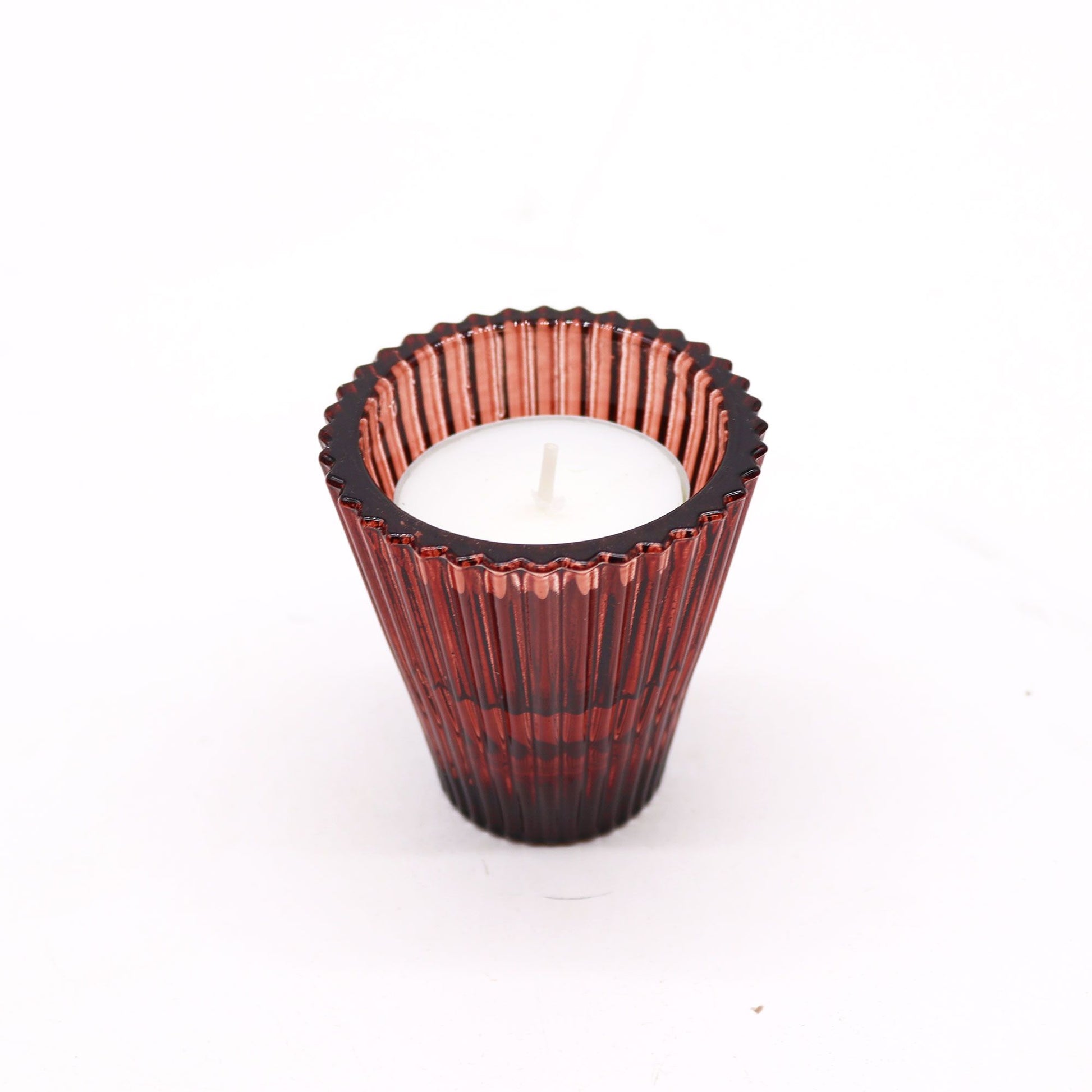 Elegant vampire red glass candle holder with a dual-purpose design for both dinner candles and tealights.